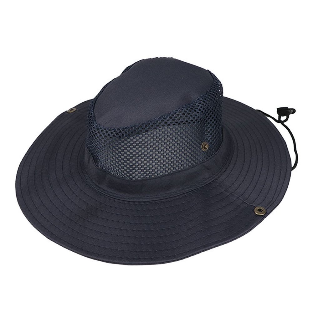 Unisex Mesh Solid Sun Wide Brim Hat Panama Fedora Hat Drawstring Foldable Lightweight Fishing Hat Outdoor Breathable Classic Retro Adjustable Travel Mountaineering Navy One Size