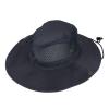 Unisex Mesh Solid Sun Wide Brim Hat Panama Fedora Hat Drawstring Foldable Lightweight Fishing Hat Outdoor Breathable Classic Retro Adjustable Travel Mountaineering Navy One Size view 1
