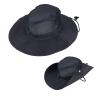 Unisex Mesh Solid Sun Wide Brim Hat Panama Fedora Hat Drawstring Foldable Lightweight Fishing Hat Outdoor Breathable Classic Retro Adjustable Travel Mountaineering Navy One Size view 2