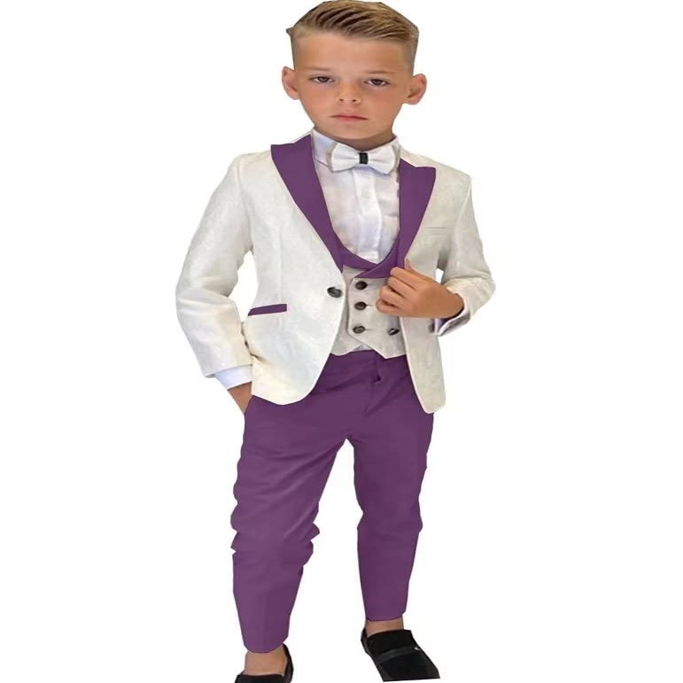 Boys Formal Suit Wedding Tuxedo 3 Pieces Jacket Pants Vest Kids Party Blazer,Boys' Suits Purple