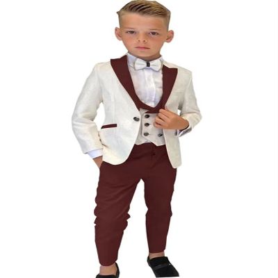 Boys Formal Suit Wedding Tuxedo 3 Pieces Jacket Pants Vest Kids Party Blazer,Boys' Suits Burgundy