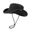 Unisex Washed Denim Distressed Classic Bucket Hat Boonie Hat Wide Brim Sun Hat UV Protection Adjustable Chin Strap Fishing Hat Foldable Breathable Outdoor Hiking Black One Size view 1