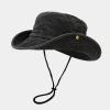 Unisex Washed Denim Distressed Classic Bucket Hat Boonie Hat Wide Brim Sun Hat UV Protection Adjustable Chin Strap Fishing Hat Foldable Breathable Outdoor Hiking Black One Size view 2