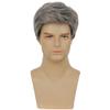 Kaneles Mens Grey Short Wig Synthetic Replacement Costume Halloween Soft Layered Natural Hair Male Wigs (Gray) view 2