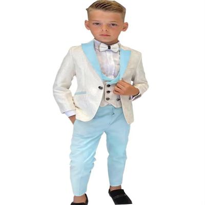 Boys Formal Suit Wedding Tuxedo 3 Pieces Jacket Pants Vest Kids Party Blazer,Boys' Suits Blue