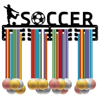 CREATCABIN Soccer Medal Hanger Display Medal Holder Sport Rack Award Metal Lanyard Holder Sturdy Wall Mounted Swimmer Runner Athletes Players Gymnastics Gift Over 60 Medals 15.7 x 5.9 Inch