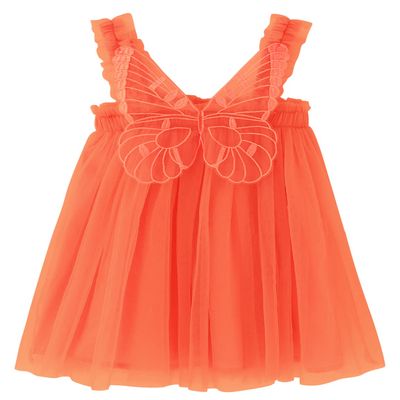 AGQT Baby Girls Tulle Tutu Dress Sleeveless Infant Butterfly Back Tutu Dresses Birthday Party Holiday Wedding Layered Lace Mini Layers Dress Orange Size 6-12 Months
