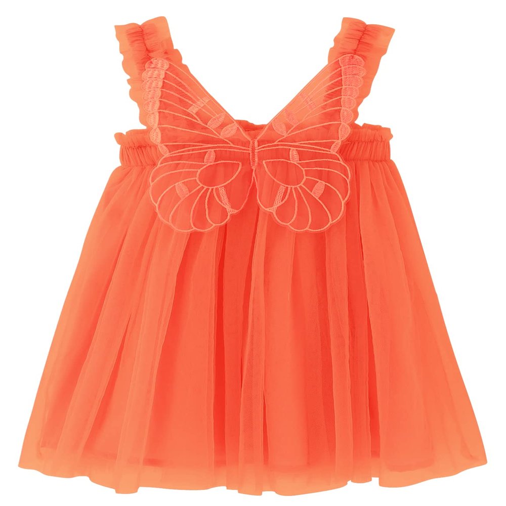 AGQT Baby Girls Tulle Tutu Dress Sleeveless Infant Butterfly Back Tutu Dresses Birthday Party Holiday Wedding Layered Lace Mini Layers Dress Orange Size 6-12 Months
