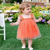 AGQT Baby Girls Tulle Tutu Dress Sleeveless Infant Butterfly Back Tutu Dresses Birthday Party Holiday Wedding Layered Lace Mini Layers Dress Orange Size 6-12 Months view 3