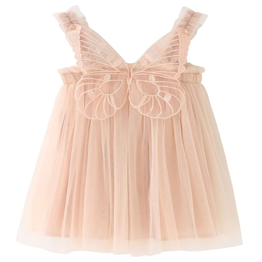 AGQT Baby Girls Tulle Tutu Dress Sleeveless Toddler Butterfly Back Tutu Dresses Birthday Party Gowns Wedding Layered Lace Holiday Mini Dress Apricotle Size 18-24 Months