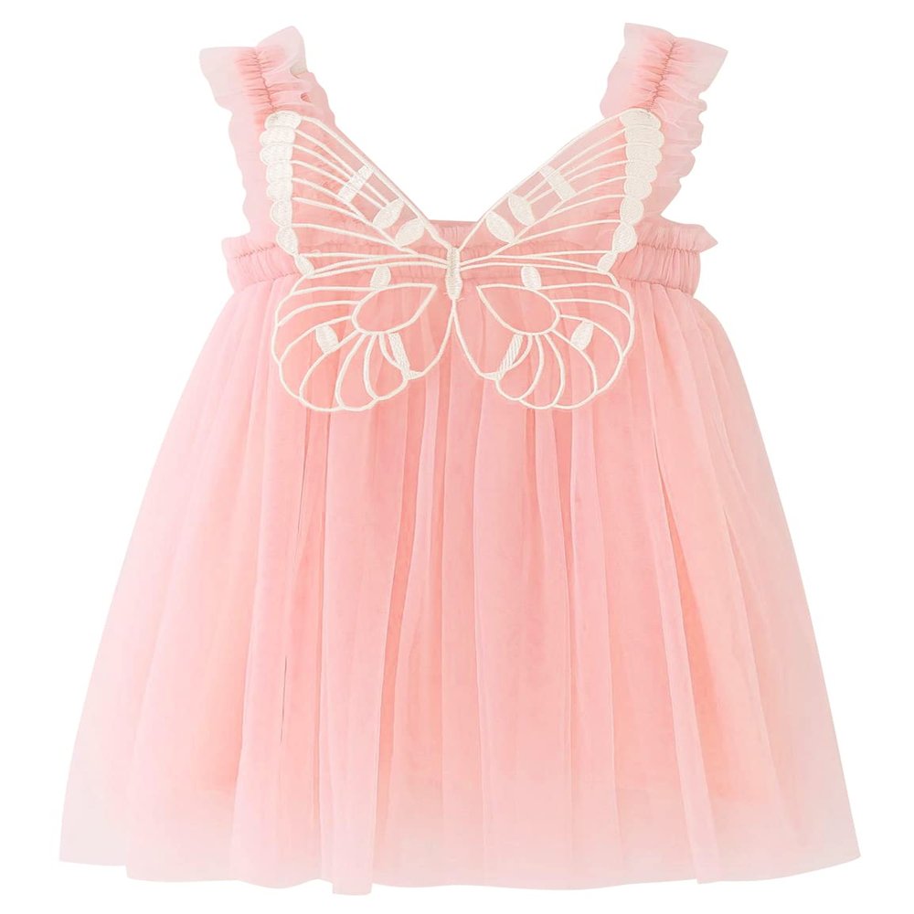 AGQT Baby Girls Tulle Tutu Dress Sleeveless Toddler Butterfly Back Tutu Dresses Birthday Party Gowns Wedding Layered Lace Holiday Mini Dress Light Pink Size 18-24 Months