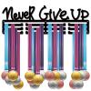 CREATCABIN Never Give Up Medal Holder Sport Medals Display Hanger Decor Stainless Steel Metal Hanging Award Wall Mount for Home Badge Storage Running Soccer Gymnastics Swimming Over 60 Medals, Black view 1