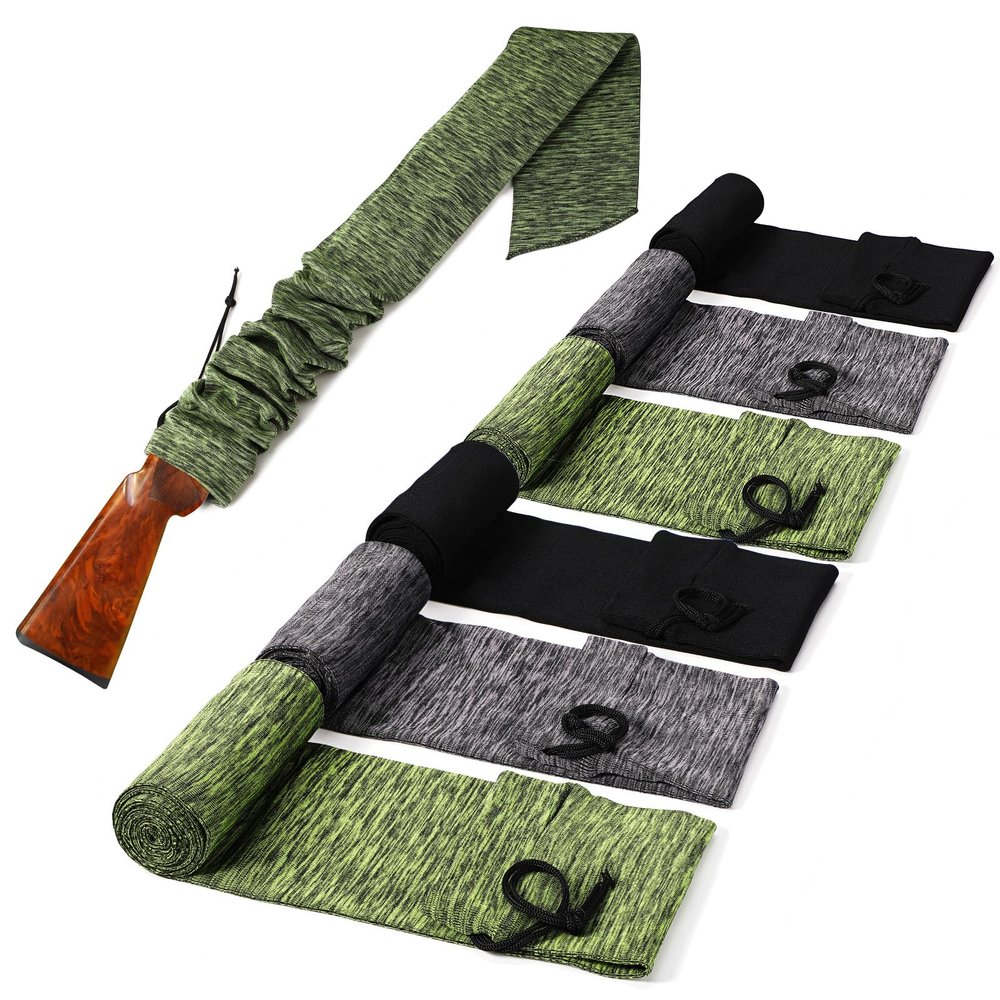 Kinlop 6 Pcs 54 x 6 Inch Knit Gun Socks for Rifles and Shotguns, Silicone Treated Gun Sleeve Thick Anti Rust Shotgun Cover with Drawstring Closure Bulk for Tactical Accessories Storage