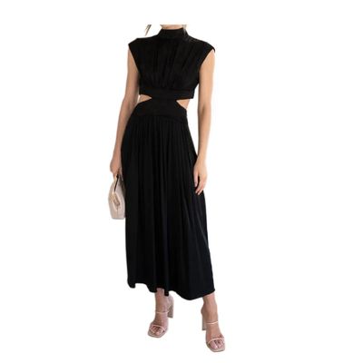 2023 Cutout Waist Pocketed Vacation Midi Dress, Womens Summer Dresses Casual Summer Outfits for Women 2023 Vacation (as1, Alpha, l, Regular, Regular, Black)