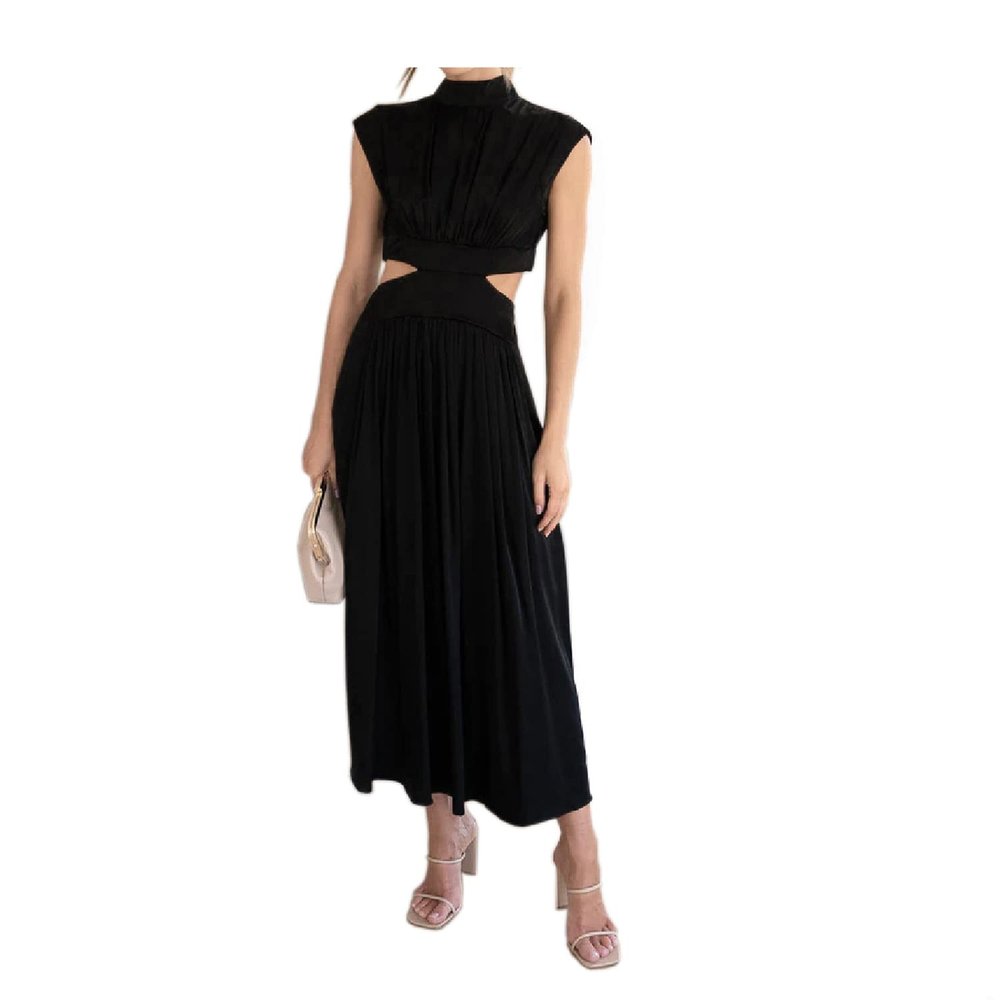2023 Cutout Waist Pocketed Vacation Midi Dress, Womens Summer Dresses Casual Summer Outfits for Women 2023 Vacation (as1, Alpha, l, Regular, Regular, Black)