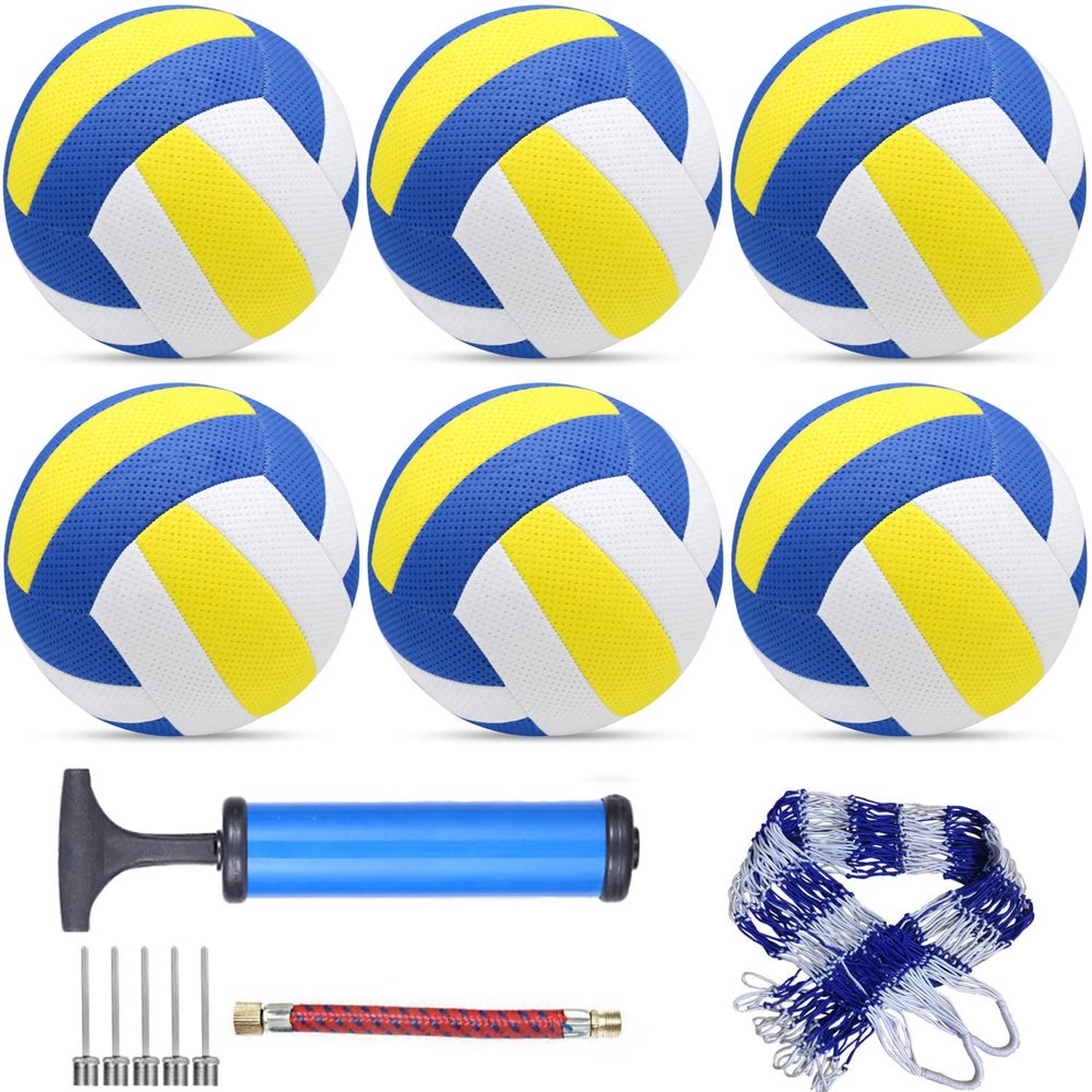Sazoemao 6 Pack Official Size 5 Volleyball Balls Volley Ball of Synthetic Leather,Includes Ball Pump and Net Bag,Competition Volleyball for Indoor Outdoor