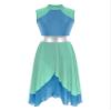 FEESHOW Women's Asymmetrical Praise Dance Tunic Sleeveless Color Block Liturgical Worship Dance Dress 6977#Green&Blue Large view 1