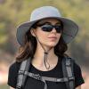 Men Women Mesh Breathable Bucket Hat Wide Brim Solid Colors Fisherman Cap Hiking Fishing Sun Hats with Lanyard (C, One Size) view 3