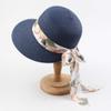 Womens Wide Brim Straw Bucket Hat Summer Foldable Roll Up Sun Hats Beach Vacation Travel Fisherman Cap (Navy, One Size) view 2