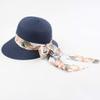 Womens Wide Brim Straw Bucket Hat Summer Foldable Roll Up Sun Hats Beach Vacation Travel Fisherman Cap (Navy, One Size) view 3