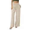 XUNRYAN Women's Cotton Linen Wide Leg Pants Summer Casual High Waisted Boho Palazzo Pants Baggy Lounge Trousers w Pockets view 2