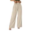 XUNRYAN Women's Cotton Linen Wide Leg Pants Summer Casual High Waisted Boho Palazzo Pants Baggy Lounge Trousers w Pockets view 3