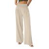 XUNRYAN Women's Cotton Linen Wide Leg Pants Summer Casual High Waisted Boho Palazzo Pants Baggy Lounge Trousers w Pockets view 4