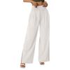 XUNRYAN Women's Cotton Linen Wide Leg Pants Summer Casual High Waisted Boho Palazzo Pants Baggy Lounge Trousers w Pockets view 3