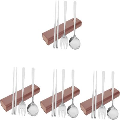 4 Sets Fork Spoon Chopsticks Serving Utensils Stainless Steel Stainless Steel Set Travel Cutlery Spoons Tableware Set Camping Utensil Abs Pink Spoon Fork Chopstick Rest