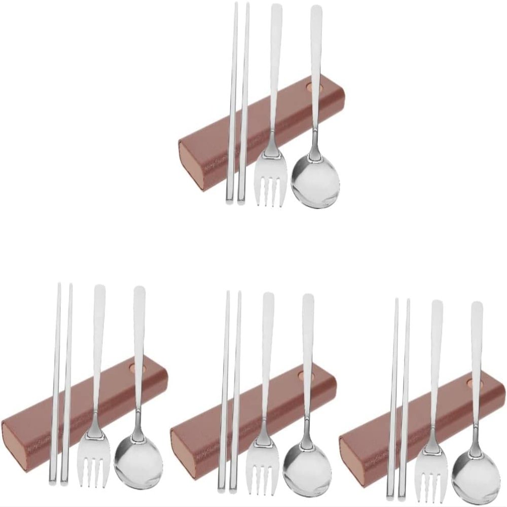 4 Sets Fork Spoon Chopsticks Serving Utensils Stainless Steel Stainless Steel Set Travel Cutlery Spoons Tableware Set Camping Utensil Abs Pink Spoon Fork Chopstick Rest
