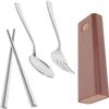 4 Sets Fork Spoon Chopsticks Serving Utensils Stainless Steel Stainless Steel Set Travel Cutlery Spoons Tableware Set Camping Utensil Abs Pink Spoon Fork Chopstick Rest view 3