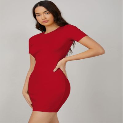 Dresses for Women Women's Dress Solid Bodycon Dress Dresses (Color : Red, Size : Large)