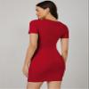 Dresses for Women Women's Dress Solid Bodycon Dress Dresses (Color : Red, Size : Large) view 2