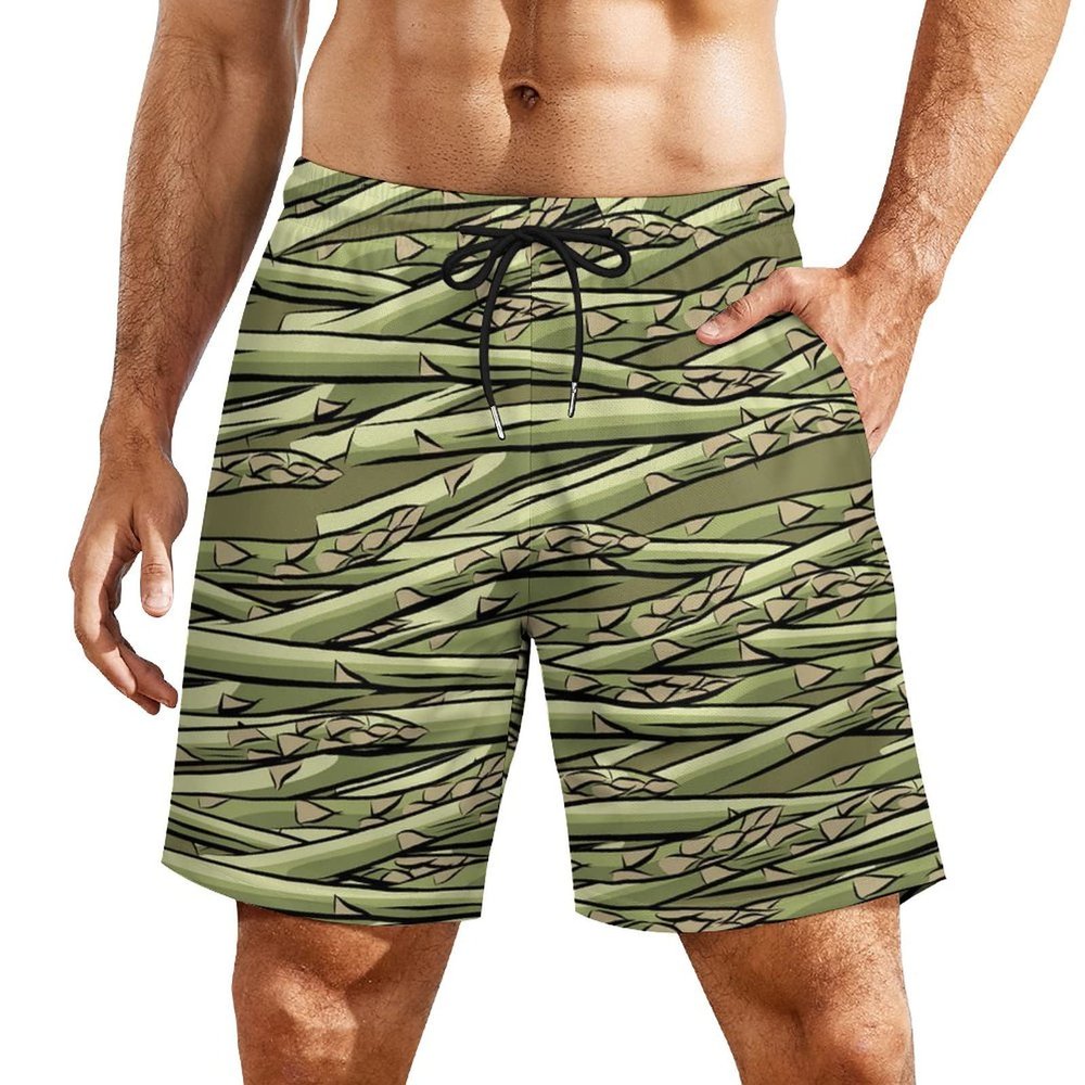 Asparagus Pattern Men's Swim Trunks Beach Shorts Pocket Board Pant with Compression Liner