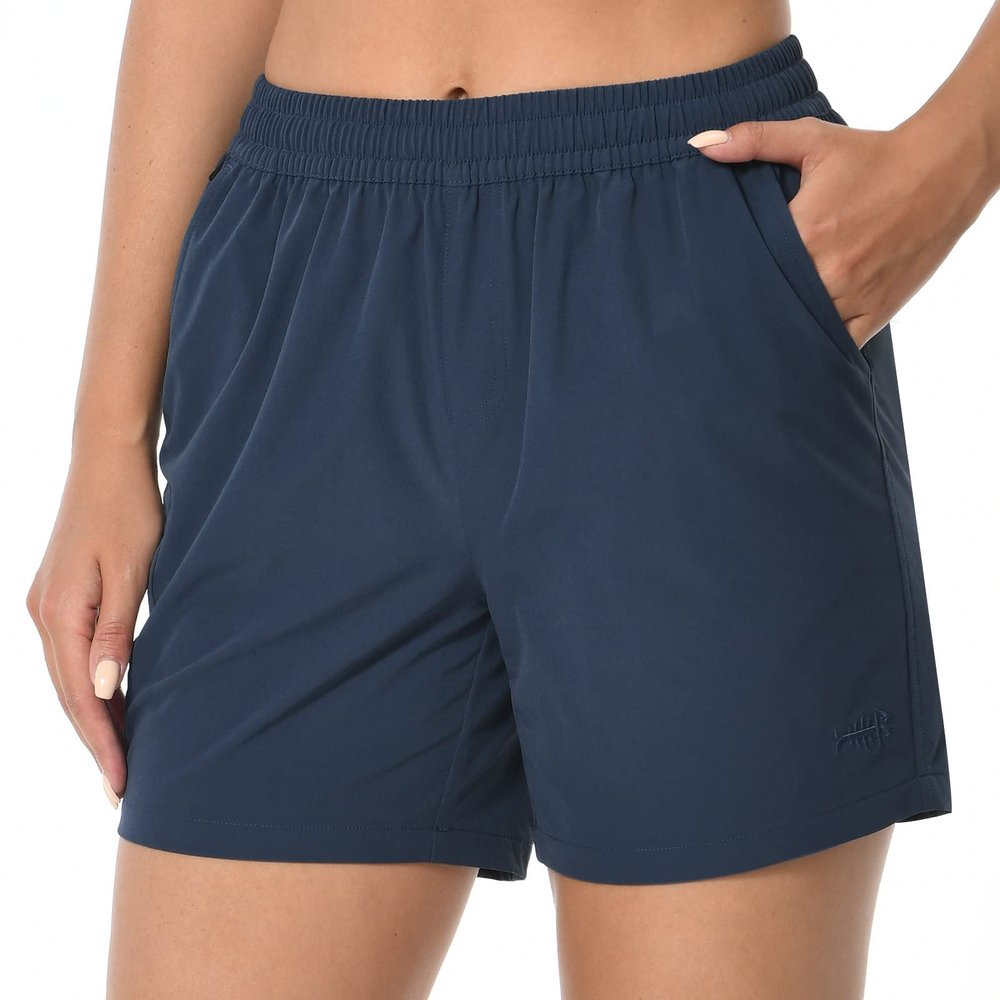 BASSDASH Womens 5 Fishing Hiking Quick Dry Cargo Shorts with Zipper Pockets UPF 50+ Water Resistant Summer Casual Shorts Dark Blue