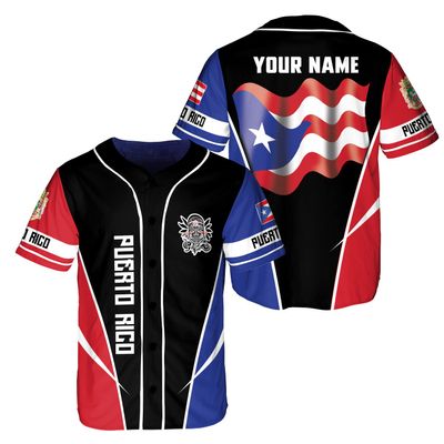 ThuhaTree Store Personalized Name & Number Sports Puerto Rico AOP Baseball Jersey Unisex XS-5XL, Crop Top Baseball Jersey XS-XL (Style 16)