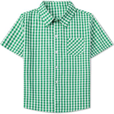 SANGTREE Kids Boys Short Sleeve Plaid Shirt Summer Button Down Shirts for Boy, Gingham Green, 7-8 Years