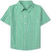 SANGTREE Kids Boys Short Sleeve Plaid Shirt Summer Button Down Shirts for Boy, Gingham Green, 7-8 Years view 1