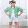 SANGTREE Kids Boys Short Sleeve Plaid Shirt Summer Button Down Shirts for Boy, Gingham Green, 7-8 Years view 3