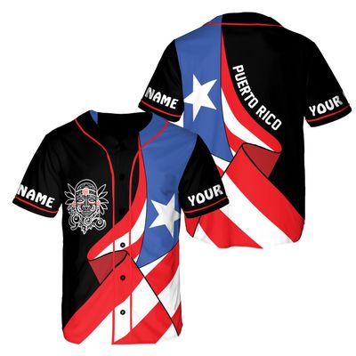 ThuhaTree Store Personalized Name & Number Sports Puerto Rico AOP Baseball Jersey Unisex XS-5XL, Crop Top Baseball Jersey XS-XL (Style 19)