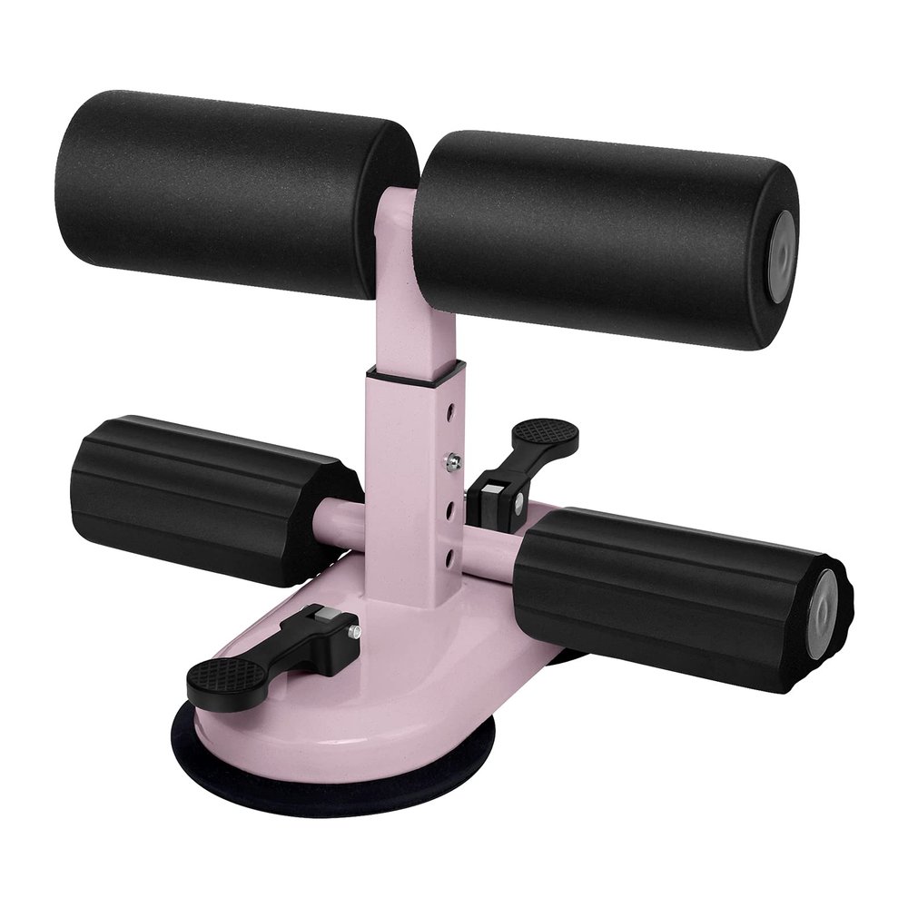 Adjustable Sit-up Bar Floor Assistant, Abdominal Exercise Stand Ankle Support Trainer Workout Equipment for Home Gym Fitness Gear-Pink