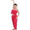 Girls Latin Dance Set Ballroom Plus Size Fringe Tassel Pants and top Solid Fringe Salsa Samba Competition Costume,Pink,M view 1