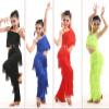 Girls Latin Dance Set Ballroom Plus Size Fringe Tassel Pants and top Solid Fringe Salsa Samba Competition Costume,Pink,M view 2
