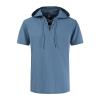 JEsilunmaMY Men's Short Sleeve Lace Up Hoodies Solid Color Cotton Linen Hooded Hippie Shirt Summer Beach Drawstring T-Shirt (US Size XS Asia S,Blue) view 1