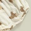 Baby Girl Linen Shorts Cute Flower/Bear/Heart/Dot Print Short Pants One Piece Buttons Bloomers Short Summer Clothes (Bear, 18-24 Months) view 2