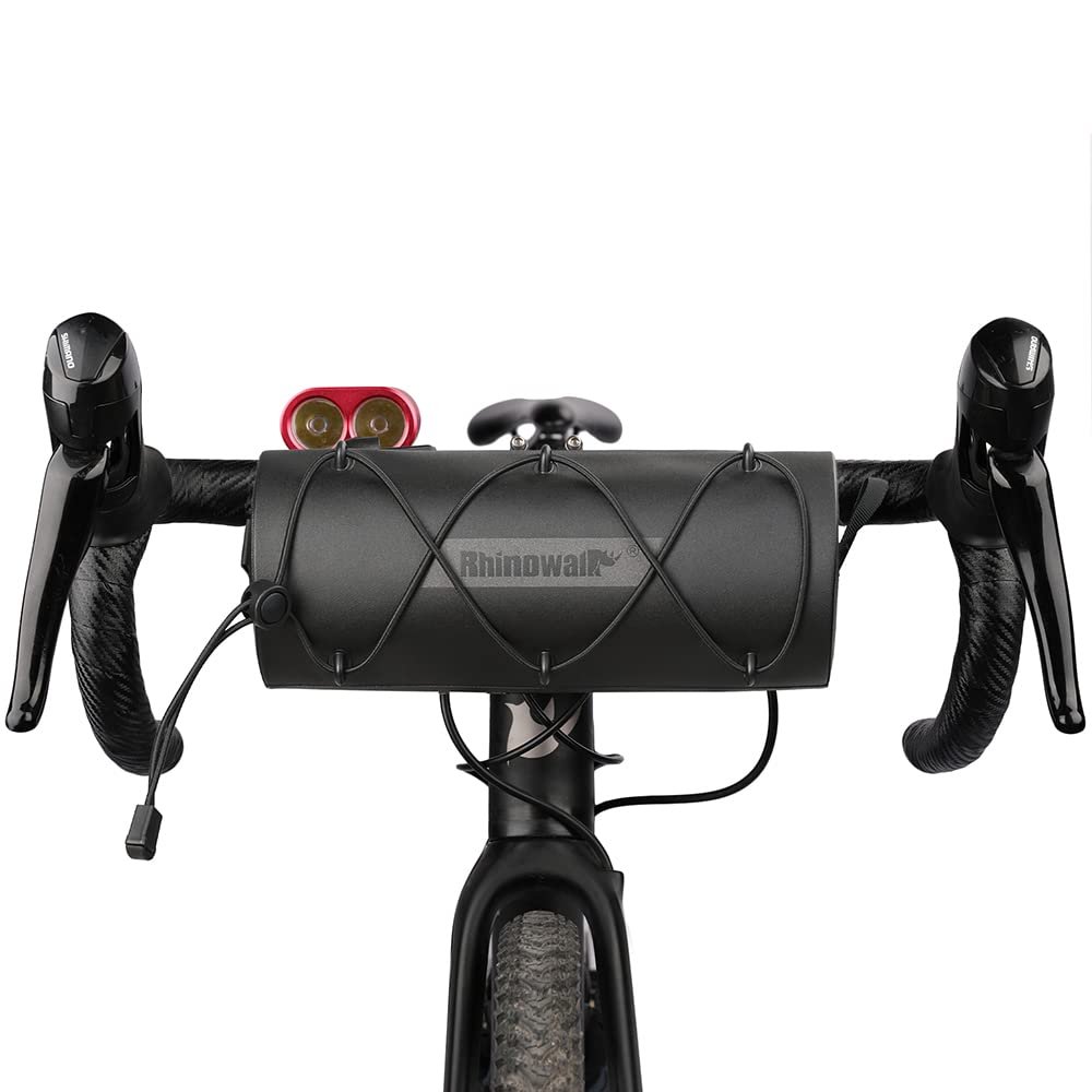 Rhinowalk Bike Waterproof Handlebar Bag, Bicycle Front Bag Fram Storage Roll Bag Mountain Road Bikes Commuter Shoulder Bag Professional Cycling Accessories-Black