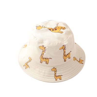 Kids Baby Boys and Girls Cute Giraffe Pattern Hat Foldable Bucket Hats Sunscreen Fisherman Cap for 1~4 Years (Beige, One Size)