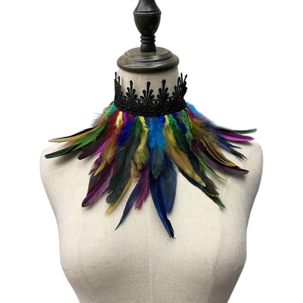 Women's Natural Feather Shrug Cape Shawls with Choker Collars for Cosplay Halloween Cosplay Accessories(Multicolor)