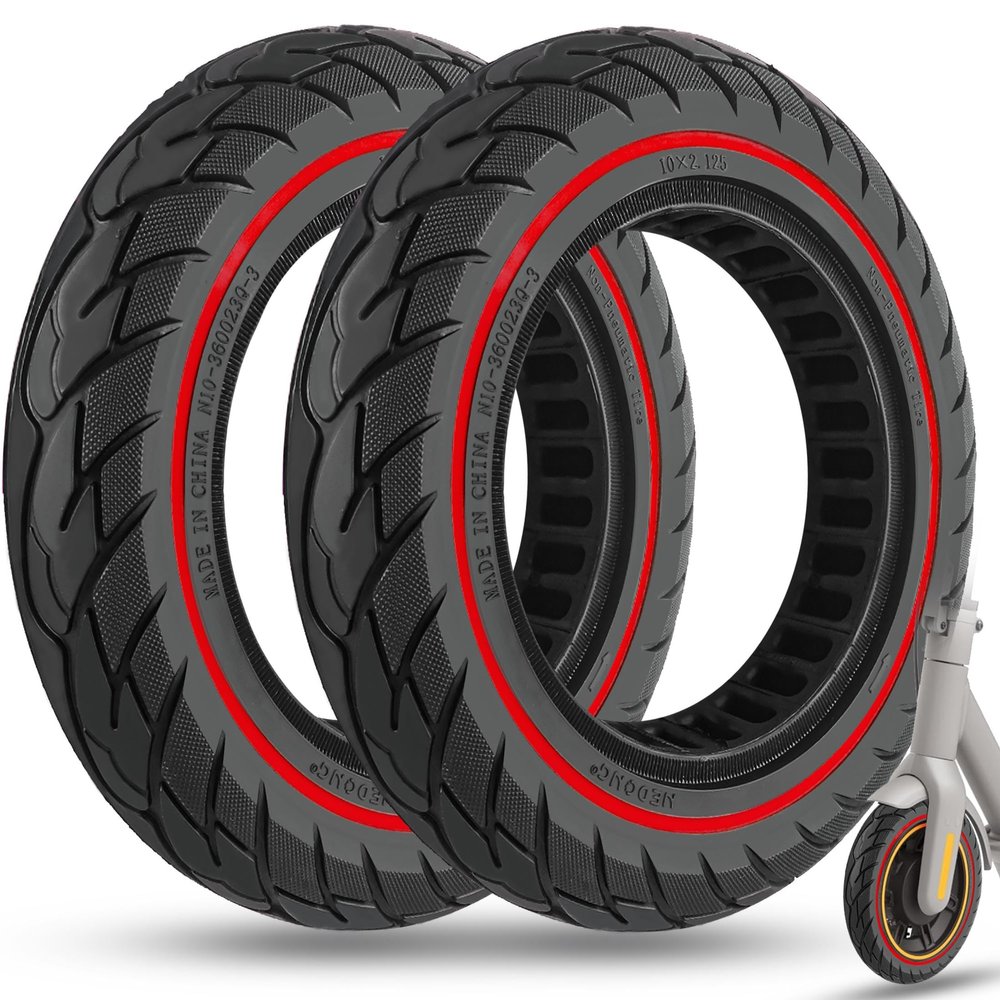 GLDYTIMES 10x2.125 Solid Rubber Tire,10x2/54-152,50/75-6.1 Tubeless Tyre Fit for Ninebot F25 F30 F40 F65 Gotrax G4 Xr V2 Apex Hiboy S2 pro Electric Scooter, 10x2 inch Puncture-Proof Wheel Red 2pcs