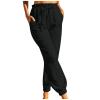 CHGBMOK Women's Cotton Linen Pants Elastic Drawstring Waist Harem Pants with Pockets Casual Solid Color Light Weight Trousers